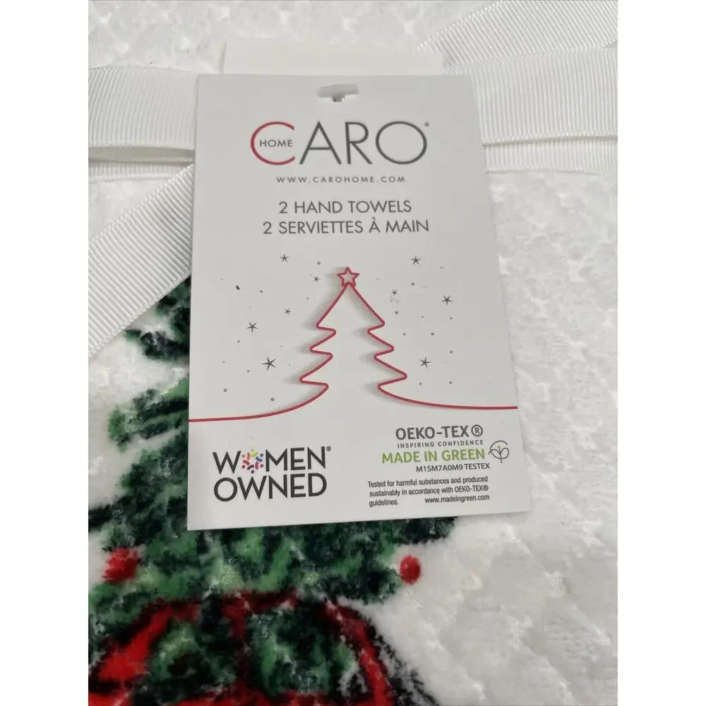 Red CAR White Christmas Tree Lights Hand Set 2 Towels VW Look Volkswagen Cotton